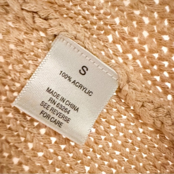 Dress Barn Short Sleeve Open Cardigan Tan Loose knit shawl Collar sz small - Picture 3 of 3